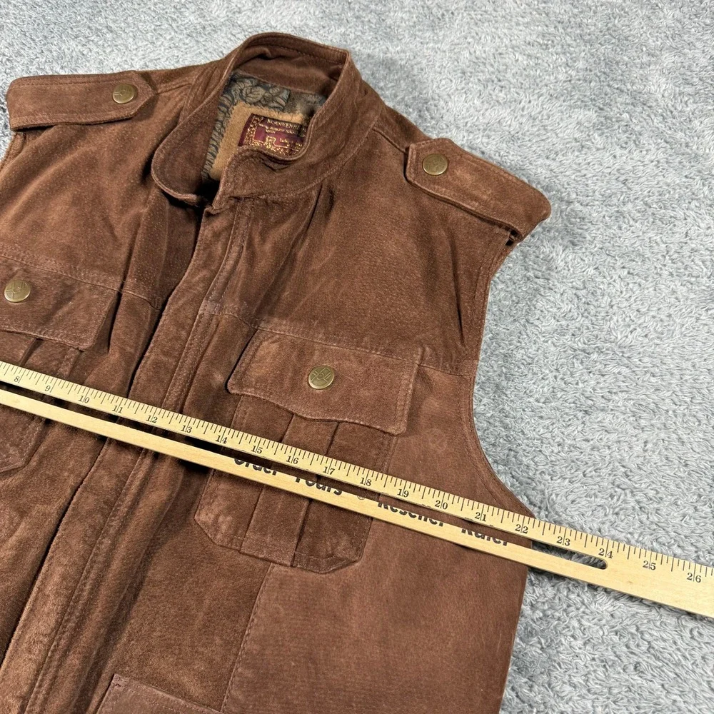 VTG 70s Suede Safari Vest Mens Large Utility‎ Animal Print Lining Photograph